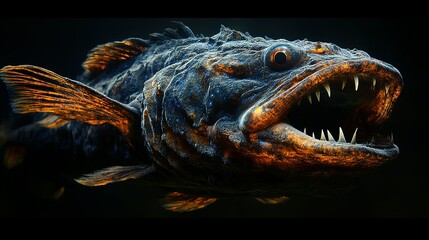Fototapeta premium A Close-Up of a Predatory Fish with Sharp Teeth and an Open Mouth