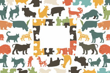Obraz premium A jigsaw puzzle of animals with a white frame