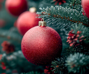 Christmas motifs depicting children, Christmas tree baubles and snow.AI generative.