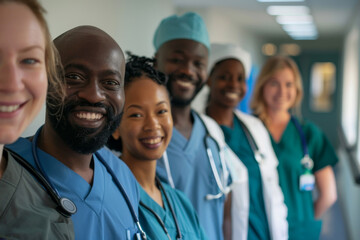 Fototapeta premium A group of doctors and nurses are smiling for the camera