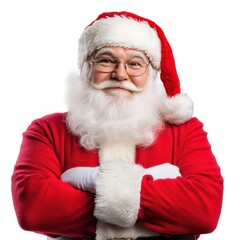 traditional portrait of the kind Santa Claus in close-up with crossed arms on a white background