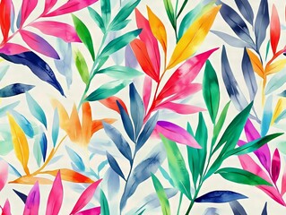 Fototapeta premium Seamless pattern of a vibrant watercolor leaves in a colorful, artistic pattern, perfect for decoration and design projects.