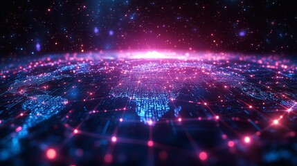 Fototapeta premium Futuristic Digital Network Map of the World Generative AI