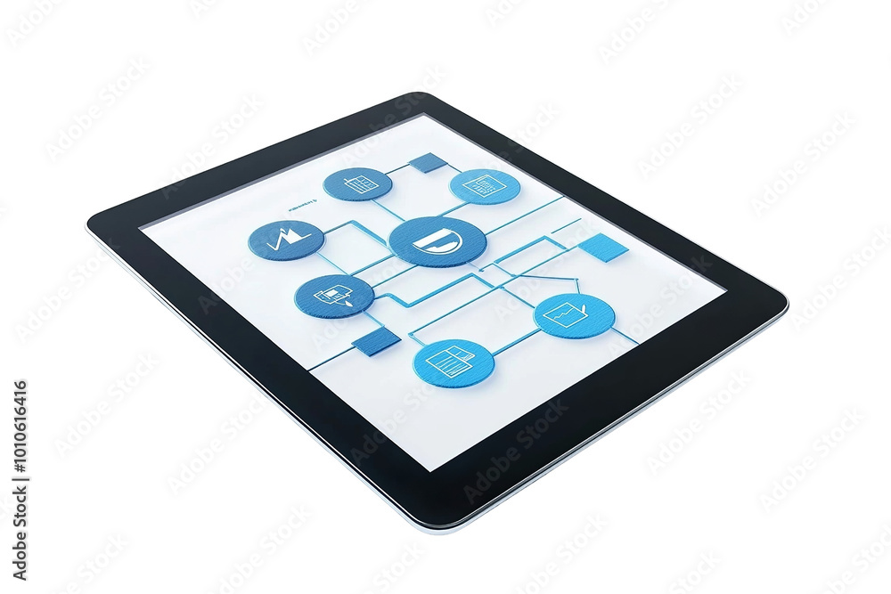 Poster Digital tablet displaying various technology icons on a white background.