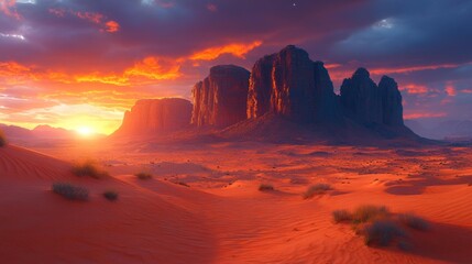 Naklejka premium Sunset in the Desert with Rock Formations Generative AI