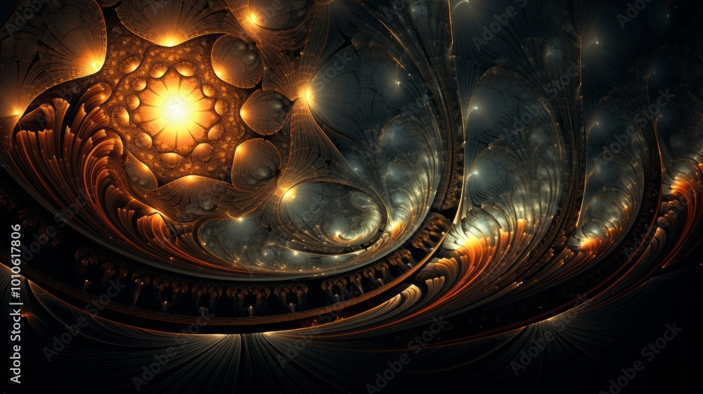 Poster intricate beautiful fractal background with vibrant colors and complex geometric patterns – ideal fo