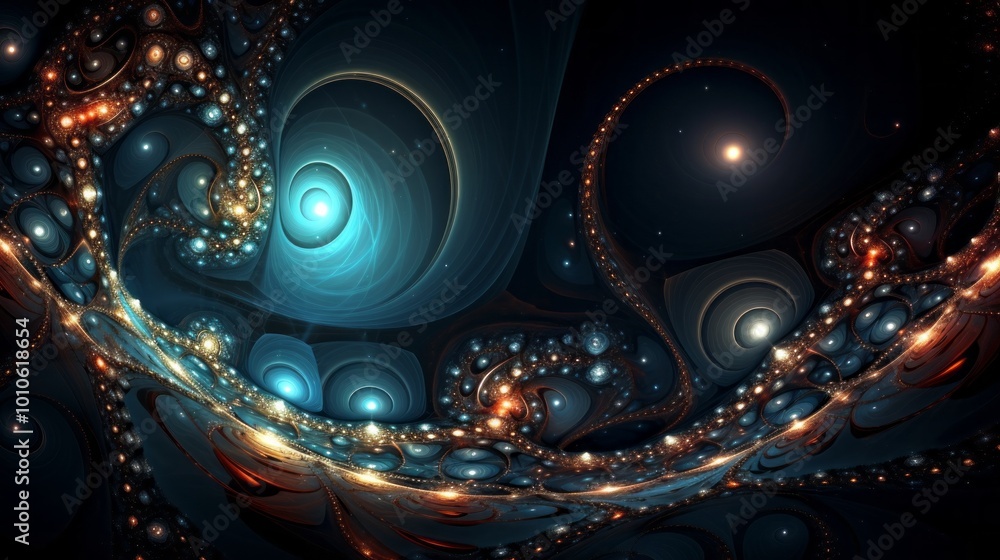 Poster intricate beautiful fractal background with vibrant colors and complex geometric patterns – ideal fo