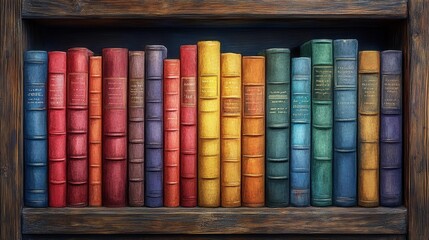 Colorful Books on Wooden Shelf Generative AI