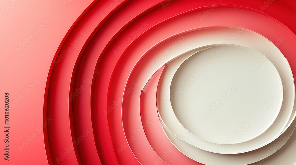 Poster 3d circular red-white gradient background with blank space