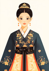Korean woman in traditional korean costume hanbok.