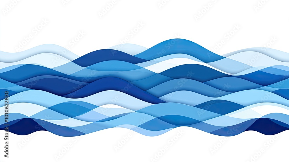 Poster Abstract blue water flow with soft waves and gradients, a fluid and dynamic design perfect for a tranquil background.
