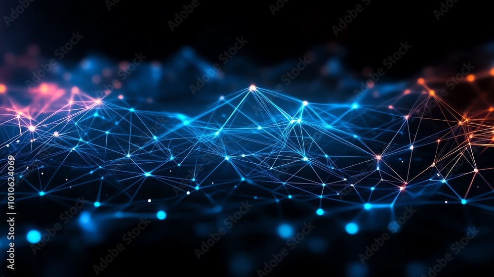 Poster abstract digital network with glowing nodes