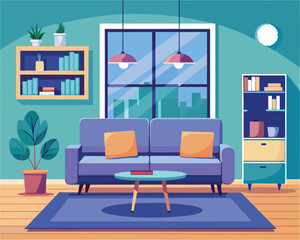 Living Room Interior Design with Sofa and Plants