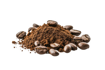 Obraz premium Freshly ground coffee and whole beans, perfect for brewing a cup of rich coffee.