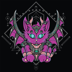 Illustration of Space Cat with Sacred Geometry Background 1 For Gaming Logo or Mascot