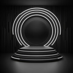 Obraz premium Black and White Neon Circle Stage.