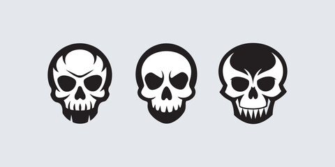 Skull head Silhouette Icons set, Gothic Icon, Halloween Symbol, Death Concept, Spooky Design, Flat Vector Illustration.