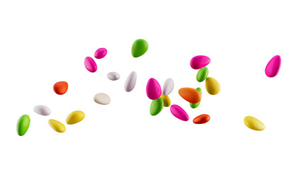 3d Colorful Almond Candies Sugar Coated Almond Candies Scattered On White Background 3d illustration
