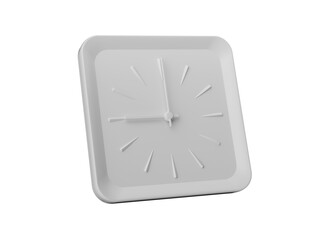 3d Simple White Square Wall Clock, 9 O'clock Nine O'clock On Grey Background, 3d illustration
