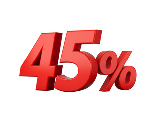 3d Red 45% Forty Five Percent Sign on White Background 3d illustration
