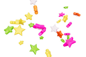 Star Shape colorful candies falling fly on white background 3d illustration
