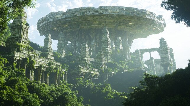 Hyperrealistic 3D Rendering of Intricate Alien Temple Complex in Epic Alien Civilization Landscape