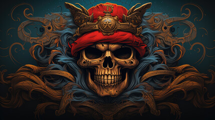 generated illustration of a skeleton wearing a pirate's hat, pirate day 19th september