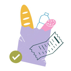 Paper bag with products and grocery receipt