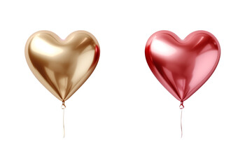red and golden of heart foil balloons 3D on transparent background.