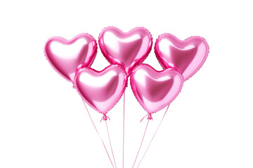 Five pink heart foil balloons 3D on transparent background.