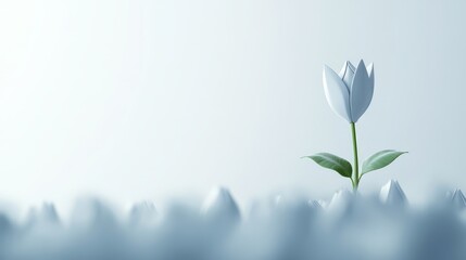 Solitary Botanical Bloom Amid Misty Backdrop