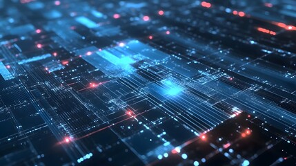 Abstract Digital Technology Background with Blue and Red Lights