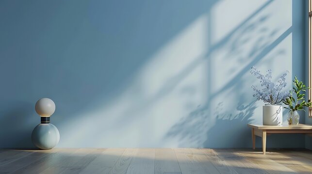 Interior of modern living room with blue wall texture background