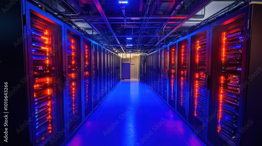 Aufkleber illuminated data center server room with glowing racks