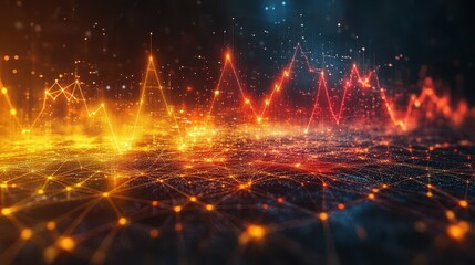 A colorful, abstract image of a cityscape with orange and red lines and dots. The image has a futuristic, technological vibe, with a sense of movement and energy