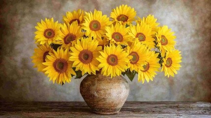 Obraz premium Bright Sunflower Bouquet in Rustic Vase Display