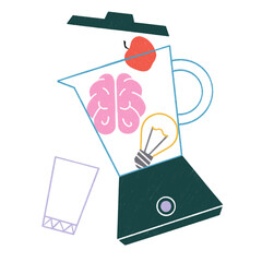 Blender with brain and bulb as brainstorming