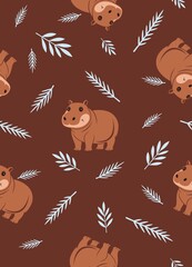 Cartoon animal pygmy hippo seamless pattern for wrapping paper and fabrics , kid cloth, wallpaper, children’s products and decorations