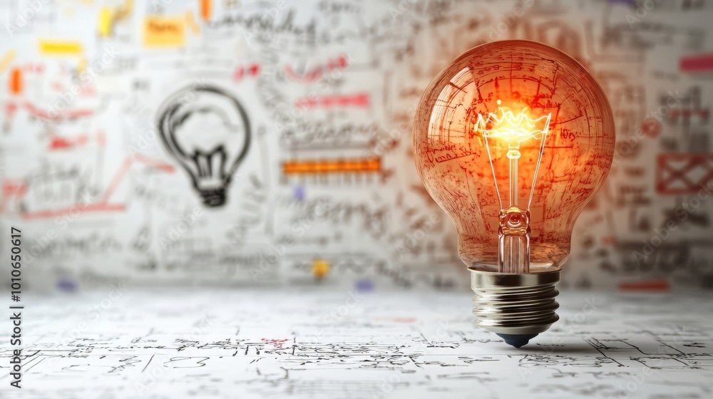 Poster glowing lightbulb representing innovative thinking and creative problem-solving