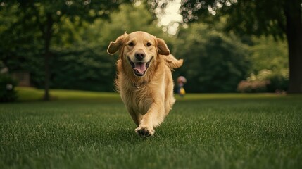 Happy Dog Running in a Lush Green Park