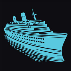 Obraz premium Big cruise ship clip art. Flat monochrome vector illustration