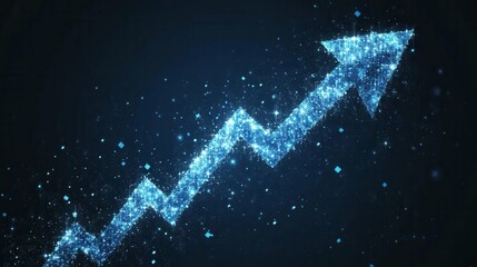 A blue arrow with glittery stars on it. The arrow is pointing upwards, and the glittery stars are scattered around it. The image has a dreamy, whimsical, and imaginative mood