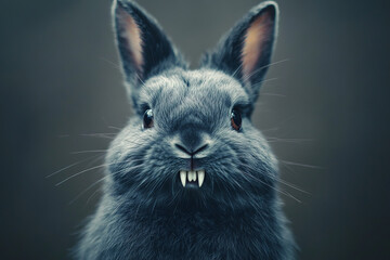 gray bunny with fangs