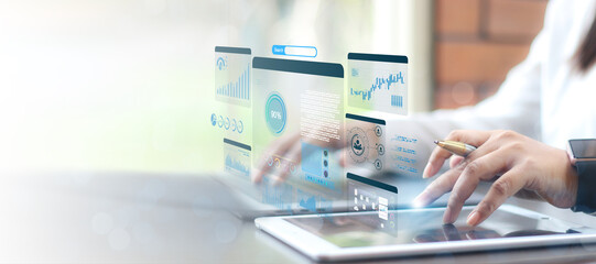 Businesswoman using computer for development and Analytics Data technology management System for...