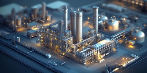 Futuristic carbon capture plant digital industrial scene with energy infrastructure