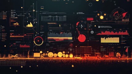 Obraz premium Futuristic Data Visualization Landscape with Glowing Graphs and Charts