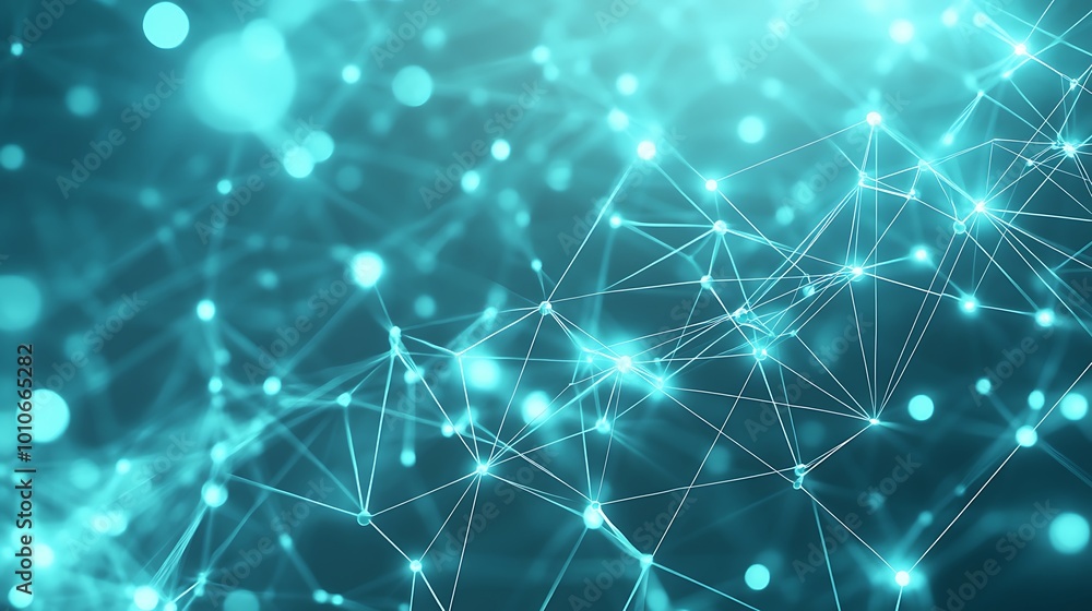 Poster abstract blue and white network background with glowing points.