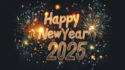 Fototapeta premium Vibrant fireworks display celebrating the New Year 2025 with the text 