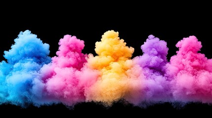 Fototapeta premium Soft, translucent clouds of smoke in shades of pink, purple, and blue, set against a black background, creating an elegant and abstract design.