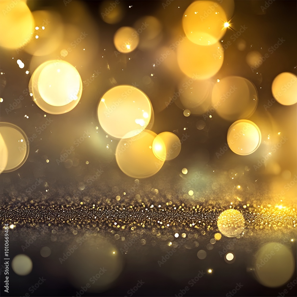 Poster gold background with bokeh effect, generative ai